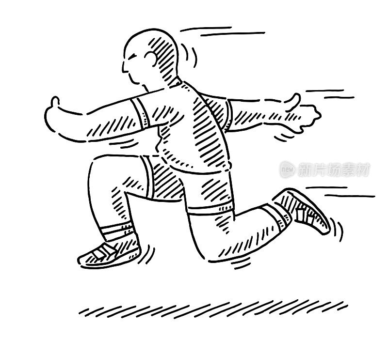 Running Cartoon Athlete Side View Drawing